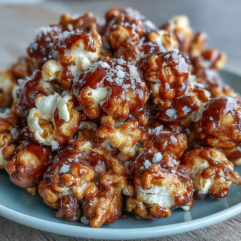 2. Close-up of Caramel Candy Apple Popcorn Mix with glossy caramel drizzle, vibrant candy-coated chocolates, and apple pieces scattered across a rustic serving bowl.