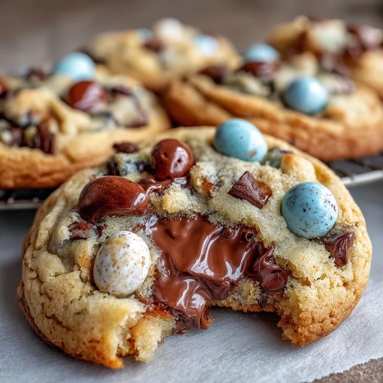 Colorful Easter cookies packed with Cadbury Mini Eggs and chocolate chips, baked to golden perfection for a festive, sweet treat.