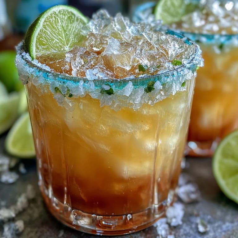 Colorful Cinco de Mayo Margarita Mocktail served over ice with a salted rim, perfect for celebrations.