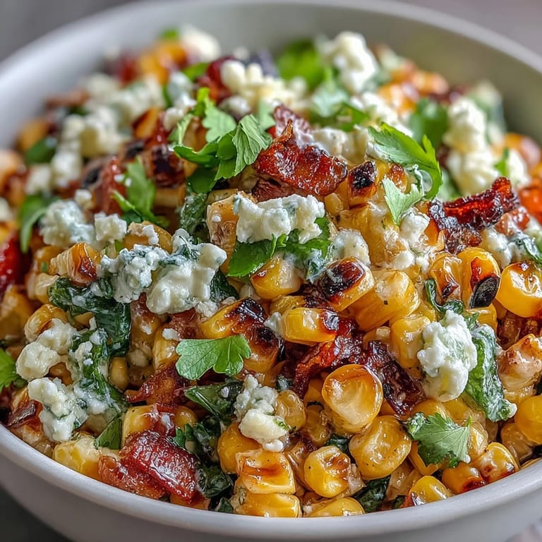 Tangy Mexican Street Corn Salad featuring smoky grilled corn, zesty lime dressing, and crumbled Cotija cheese for a summer barbecue side.