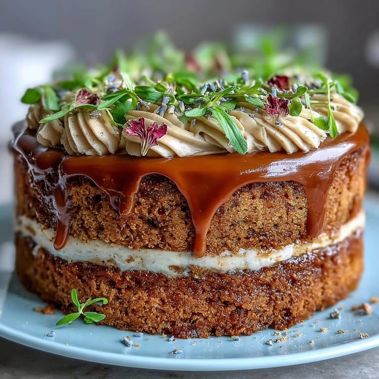 Taurus Cake: Earthy butterscotch layer cake with natural colors, floral buttercream, and edible pansies