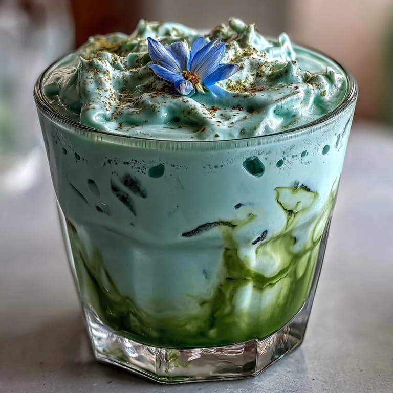 Two refreshing iced matcha lattes topped with thick vanilla cold foam, garnished with a light dusting of matcha powder.