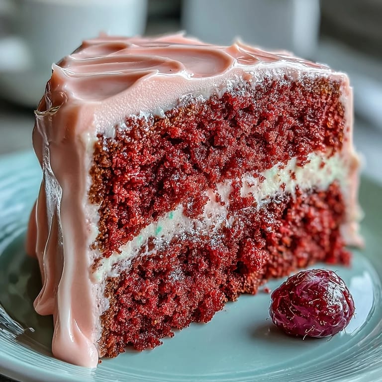 Blush pink Rosé Velvet Cake adorned with a delicate, flowing gold drip.
