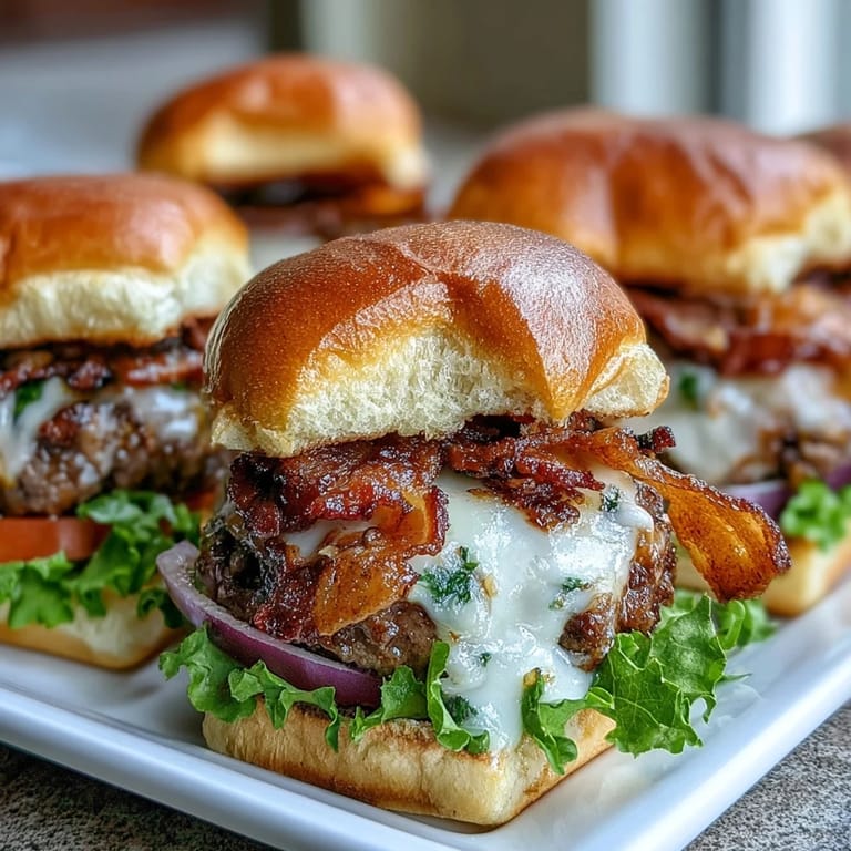 Delicious grilled bacon burger sliders, ready for a festive Father's Day meal.