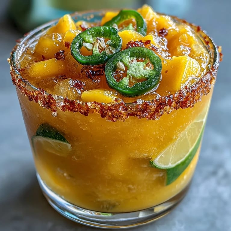 Cool and refreshing spicy mango margarita slushie, ready in minutes, great for parties.