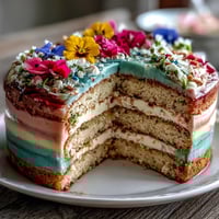 Pastel ombre spring cake with edible floral topper, perfect for elegant celebrations.  