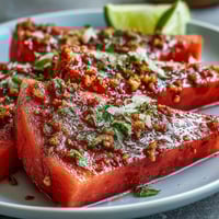 Refreshing watermelon slices dusted with Tajin and lime for a sweet-spicy summer snack perfect for beach picnics or BBQs.