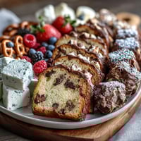 Celebrate graduation with a vibrant dessert board featuring cake slices, cookies, and brownie bites, perfect for sharing and snacking.